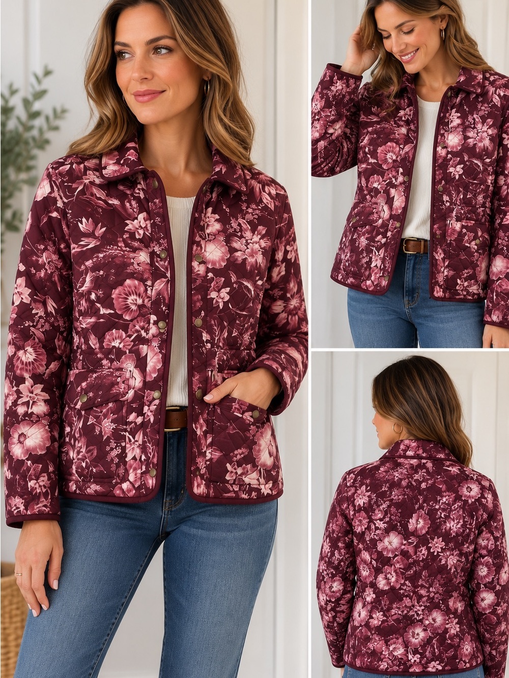 Talbots Quilted Barn Jacket Splendid Floral Chore Pink Small